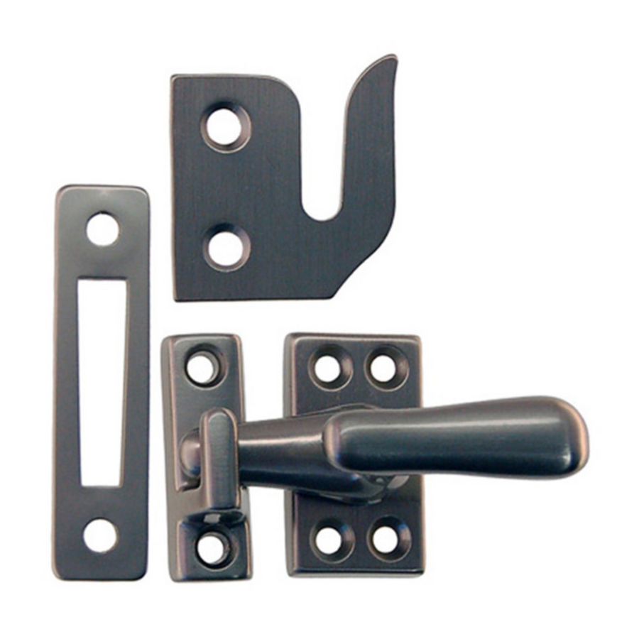 Classic Solid Brushed Nickel Casement Window Latch w Three Strikes - Purdy Hardware - Hooks