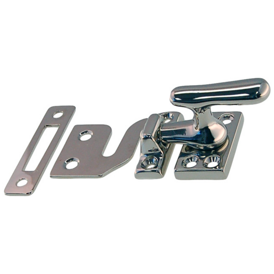 Classic Solid Polished Nickel Casement Window Latch w Three Strikes - Purdy Hardware - Hooks
