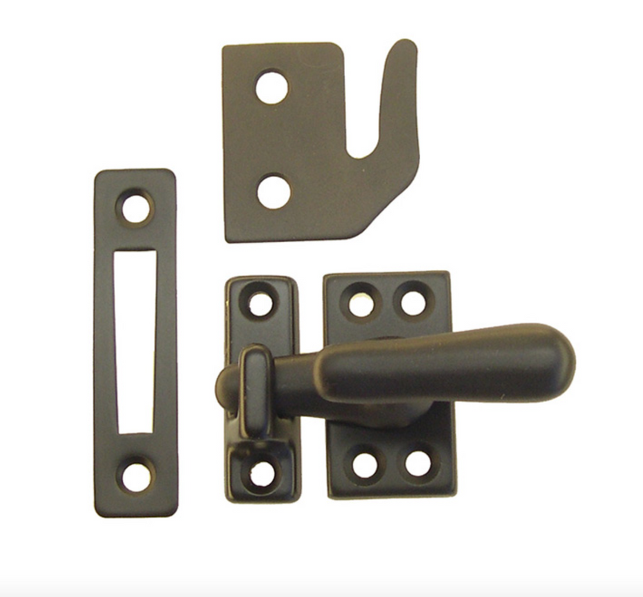 Classic Solid Oil Rubbed Bronze Casement Window Latch w Three Strikes - Purdy Hardware - Hooks