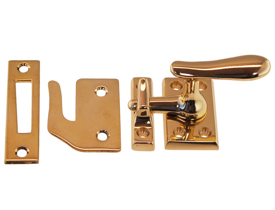Casement window latch with 3 strikes | Polished Brass - Purdy Hardware - Window Lash