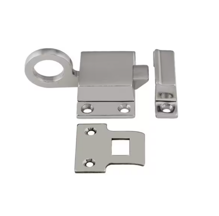 Brushed Nickel Self-Closing Latch for Transom Windows with Box Strike - Purdy Hardware - Latch