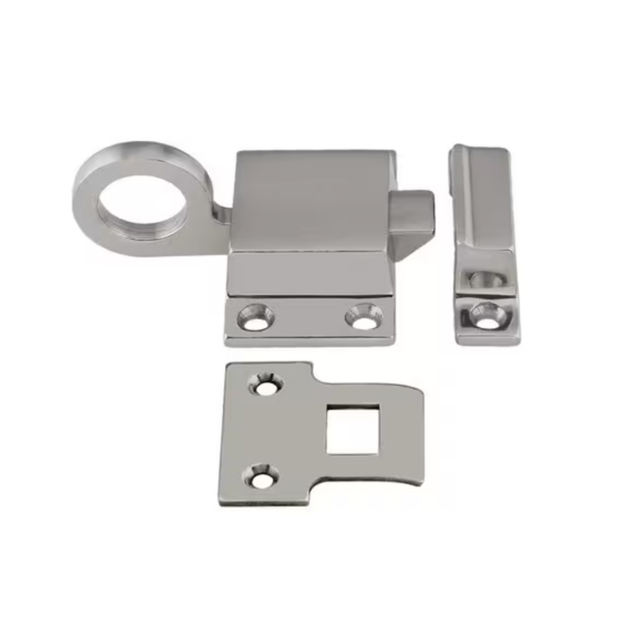 Brushed Nickel Self-Closing Latch for Transom Windows with Box Strike - Purdy Hardware - Latch