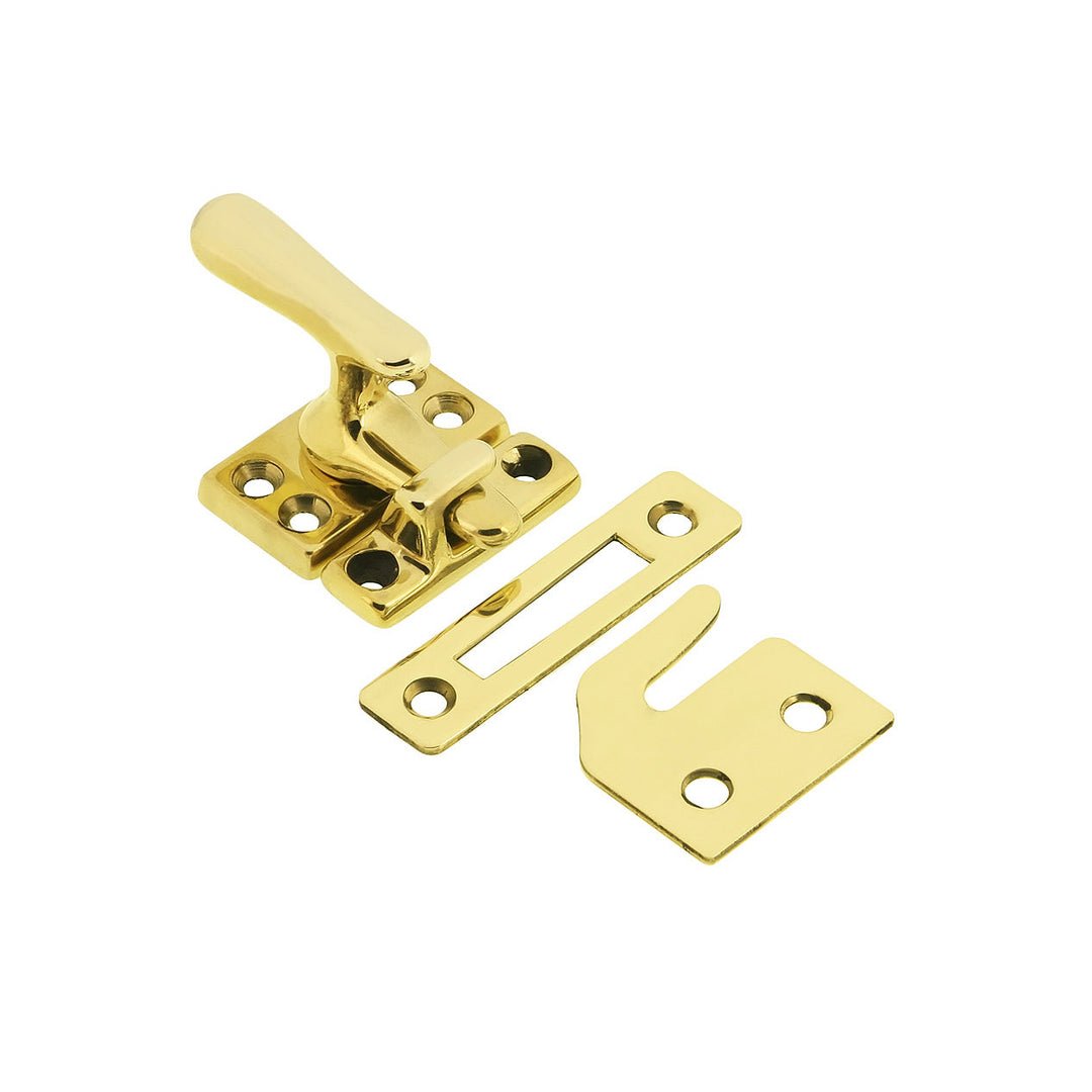 Classic Solid Polished Brass Casement Window Latch w/ Three Strikes - Purdy Hardware - Hooks