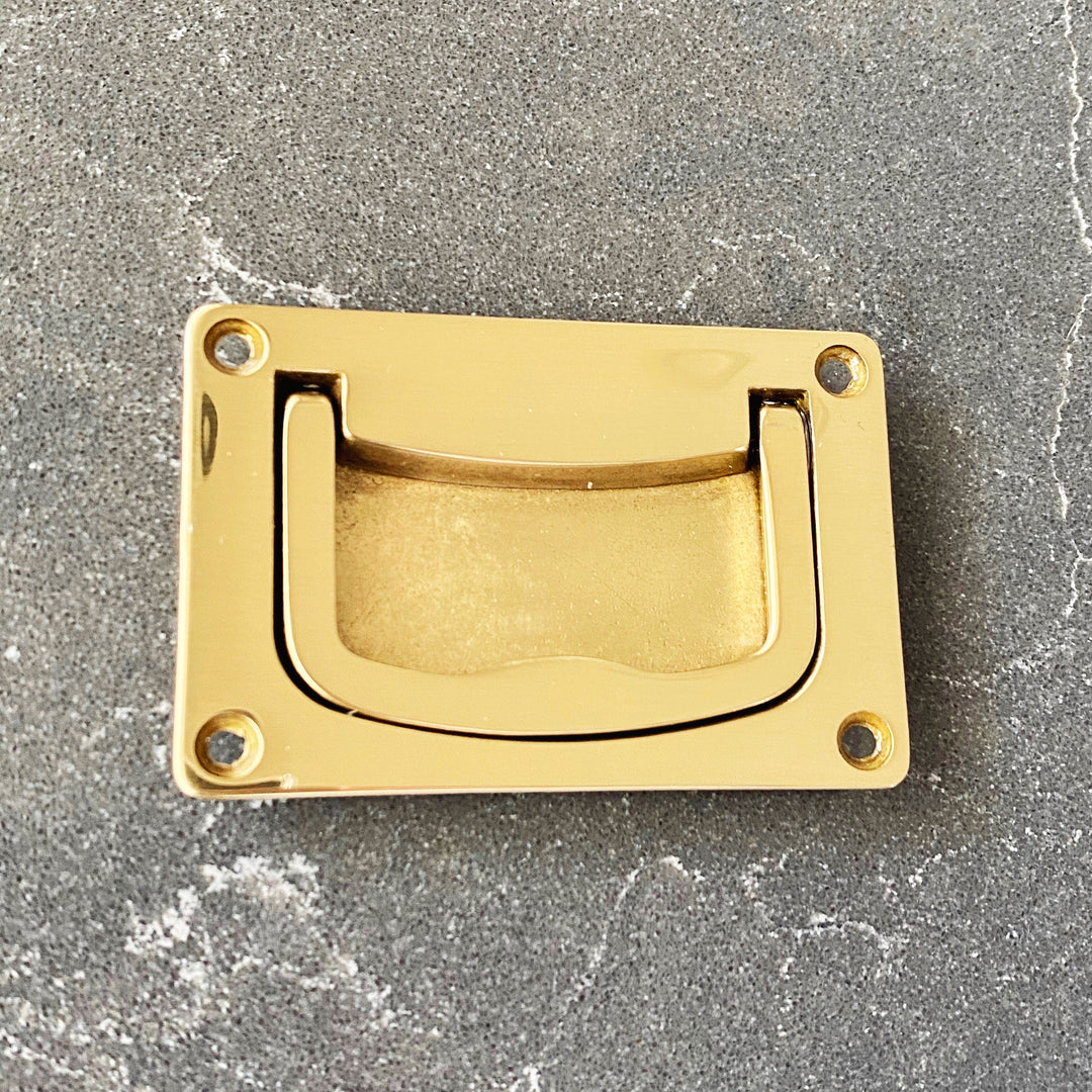 Solid Brass Campaign Style Drawer Pull - Plain Recessed Drawer Pull Cabinet Drawer Pull, Modern Cabinet Hardware