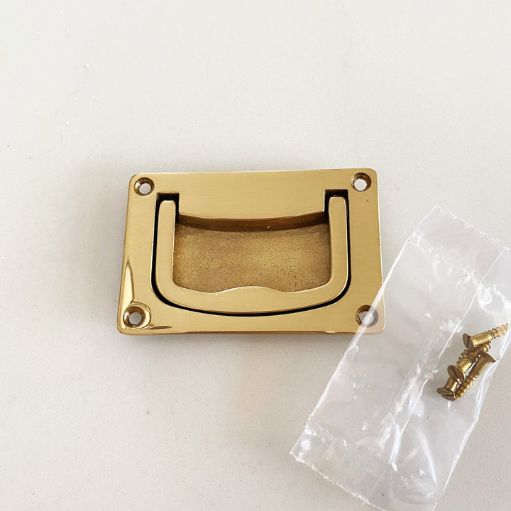 Solid Brass Campaign Style Drawer Pull - Plain Recessed Drawer Pull Cabinet Drawer Pull, Modern Cabinet Hardware