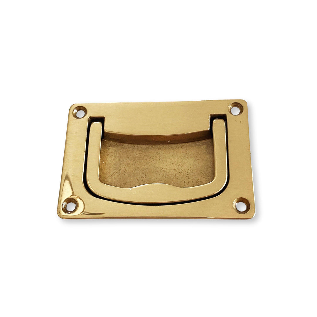 Brass Campaign Style Drawer Pull - Plain Recessed Drawer Pull Cabinet Drawer Pull - Purdy Hardware - Solid Brass Campaign