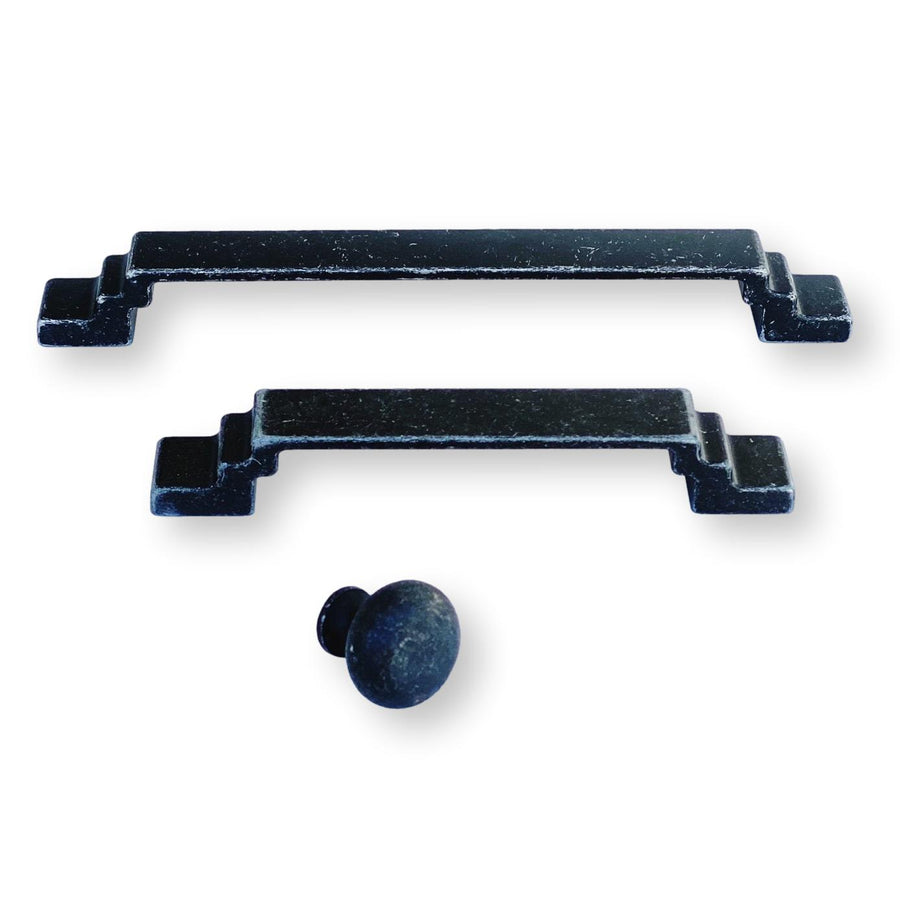 Distressed Iron "Scala" Drawer Pulls and Cabinet Knobs - Purdy Hardware -