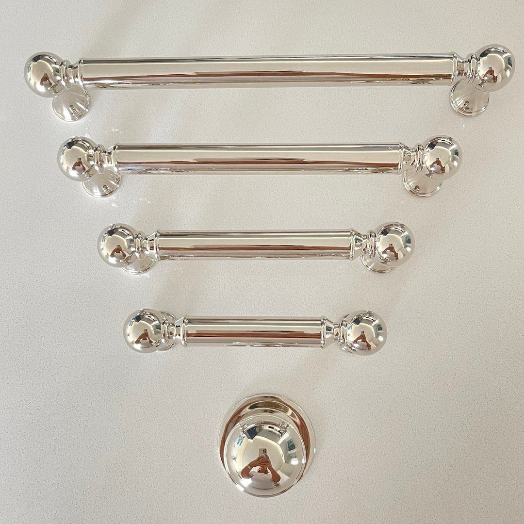 Polished Nickel Transitional "Queen" Cabinet Knob and Pulls, Drawer Pull, Kitchen Cabinet Hardware