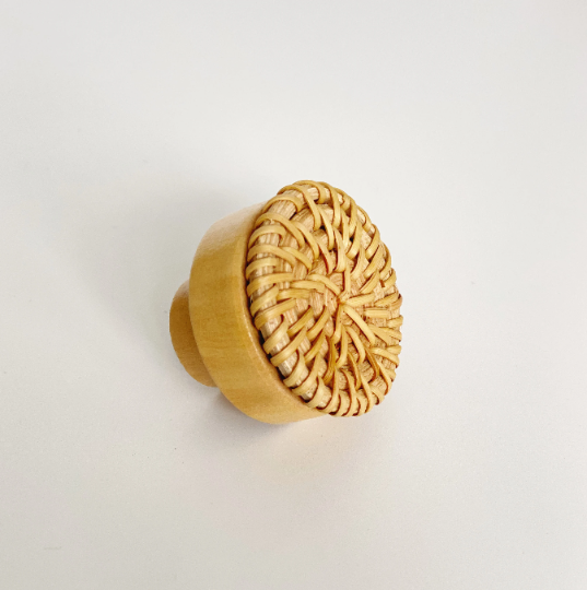 Round Wood and Natural Rattan "Leila" Round Cabinet Knob - Purdy Hardware - Knobs