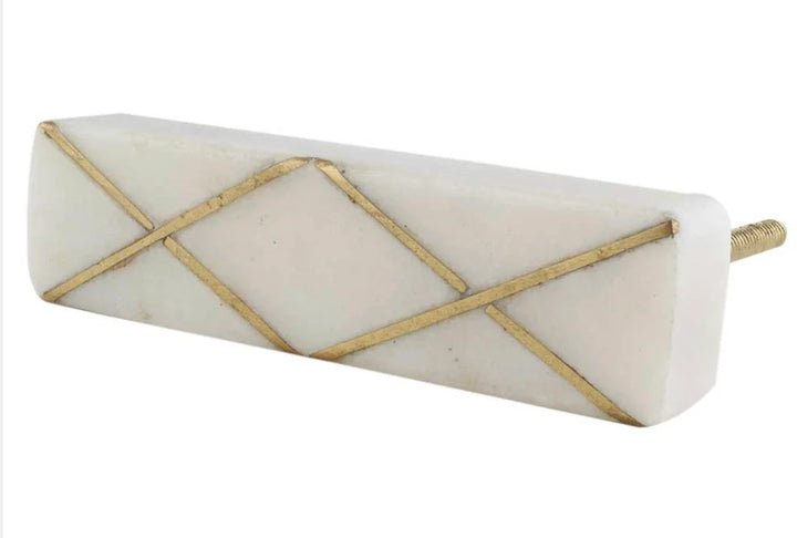 Brass Cross Cabinet Off-White Marble Drawer Pull - Purdy Hardware - 