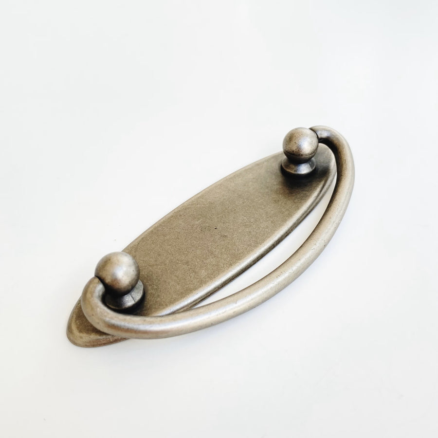 Plain Bail Ring Pull with Backplate in Antique Silver Cabinet Drawer Pull - Purdy Hardware - 