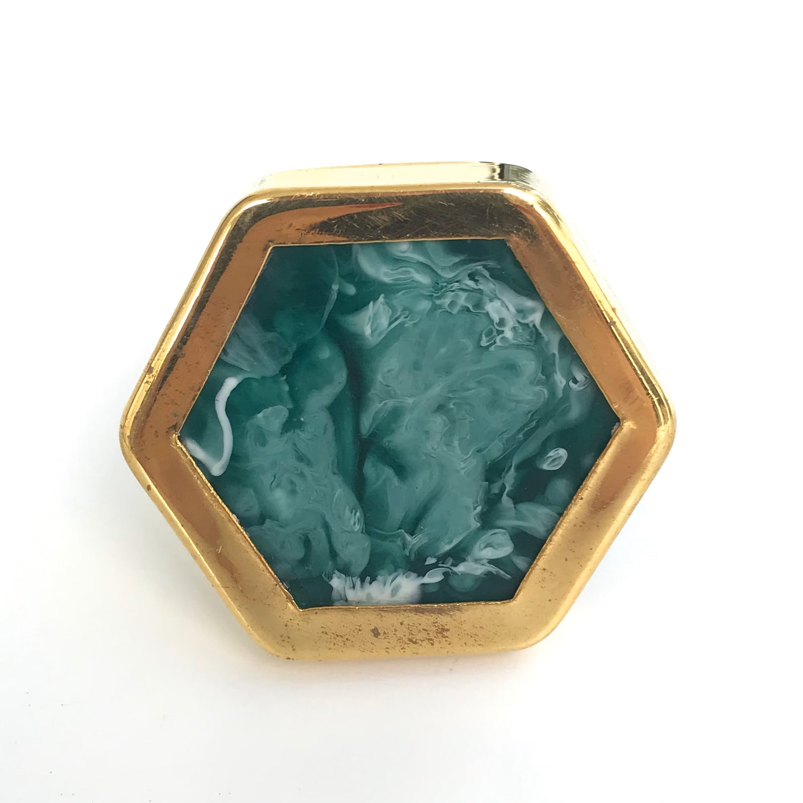 Brass Cabinet Knobs Rustic Green Hexagon Cabinet Knob 1-1/2" w/Brass Details - Purdy Hardware - 