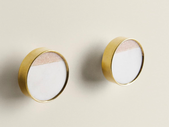 Brass Round Two-Tones Cabinet Knob "Naomi" White-Rose Marble Drawer Knob - Purdy Hardware - 
