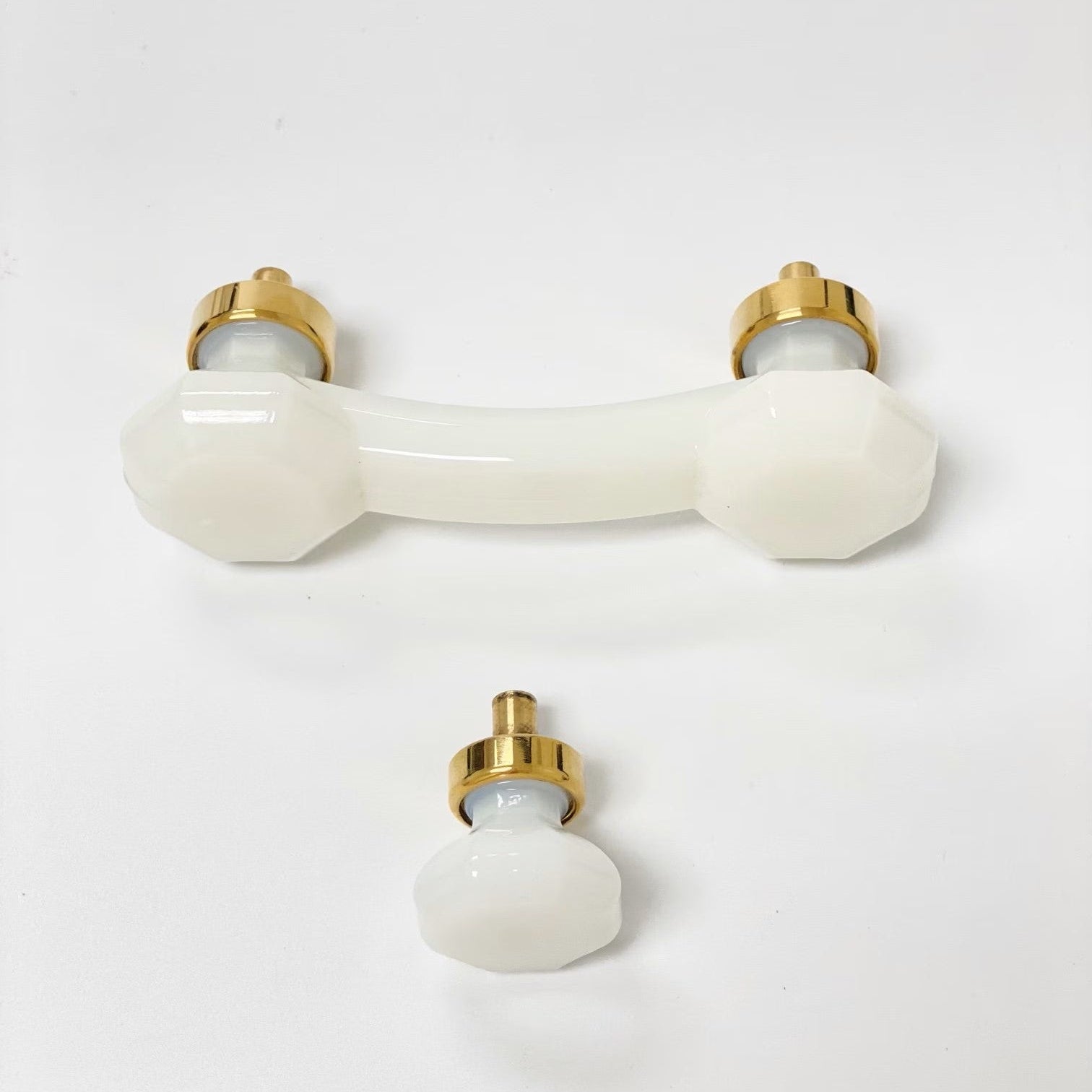 Unlacquered Polished Brass and Milky Glass Cabinet Knob and Drawer Pull - Purdy Hardware - 