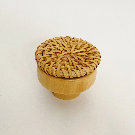 Round Wood and Natural Rattan "Leila" Round Cabinet Knob - Purdy Hardware - Knobs