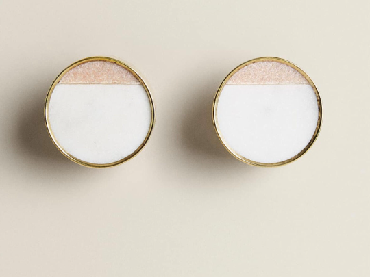 Brass Round Two-Tones Cabinet Knob "Naomi" White-Rose Marble Drawer Knob - Purdy Hardware - 