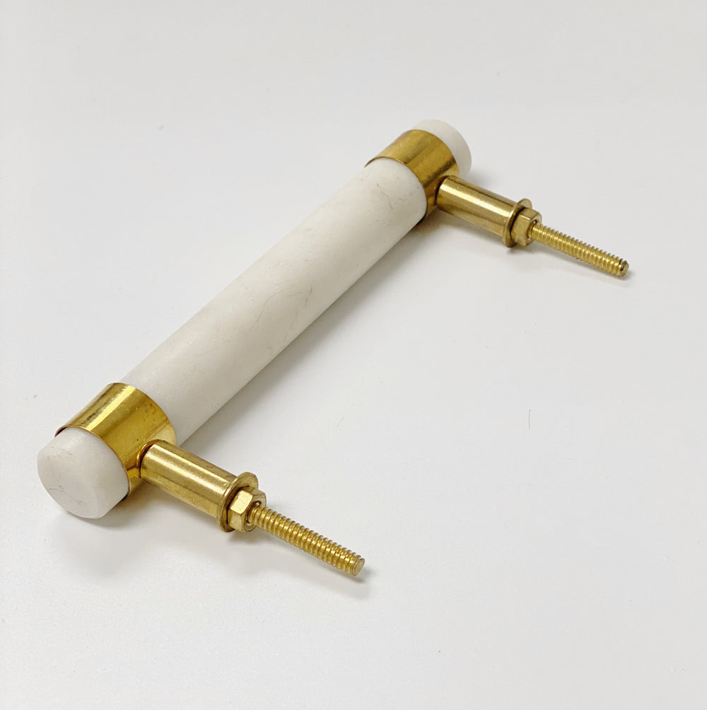 Brass Cabinet Off-White Natural Marble Drawer Pull - Purdy Hardware - 
