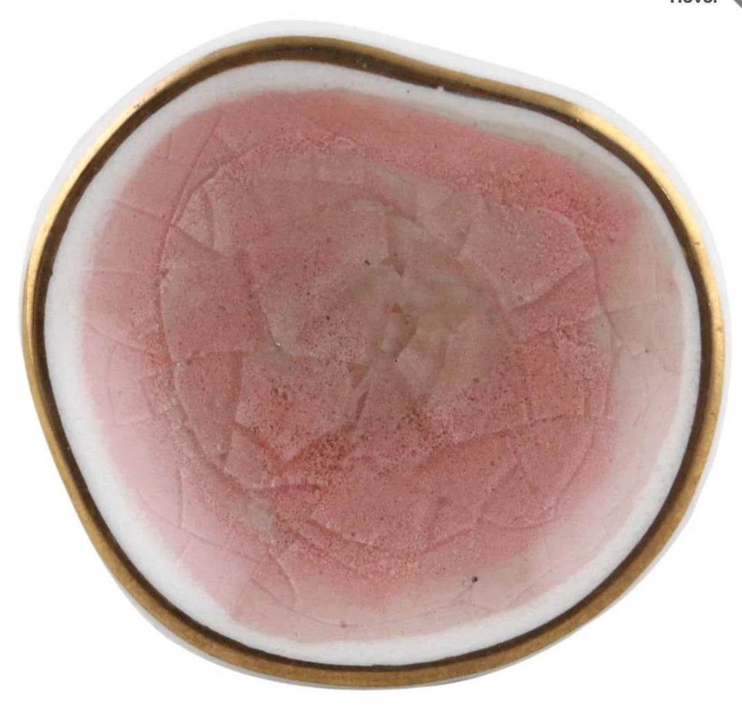 Pretty Glass Ceramic Gold Detail Crackle Pink White Drawer Knob - Purdy Hardware - 