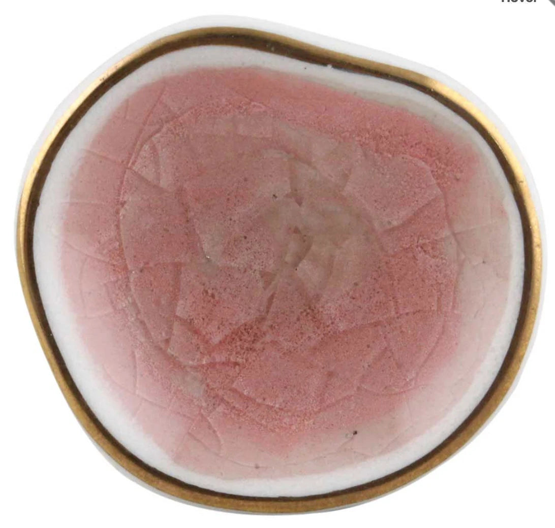 Pretty Glass Ceramic Gold Detail Crackle Pink White Drawer Knob - Purdy Hardware - 