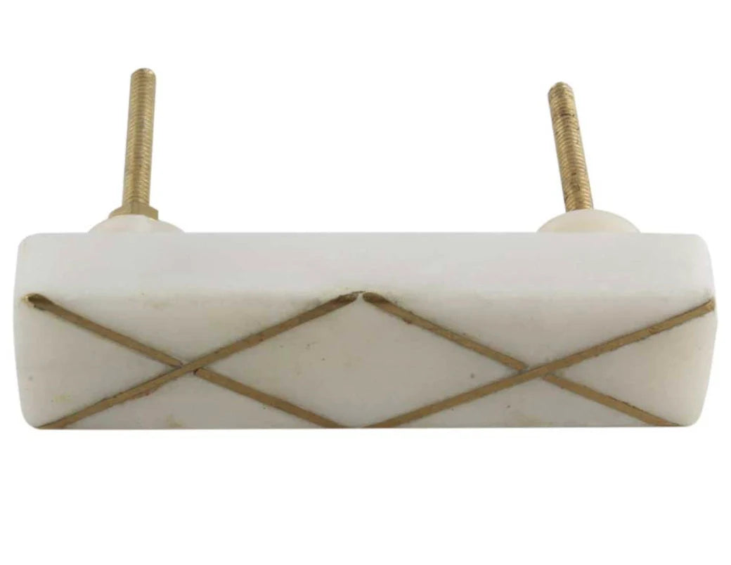 Brass Cross Cabinet Off-White Marble Drawer Pull - Purdy Hardware - 