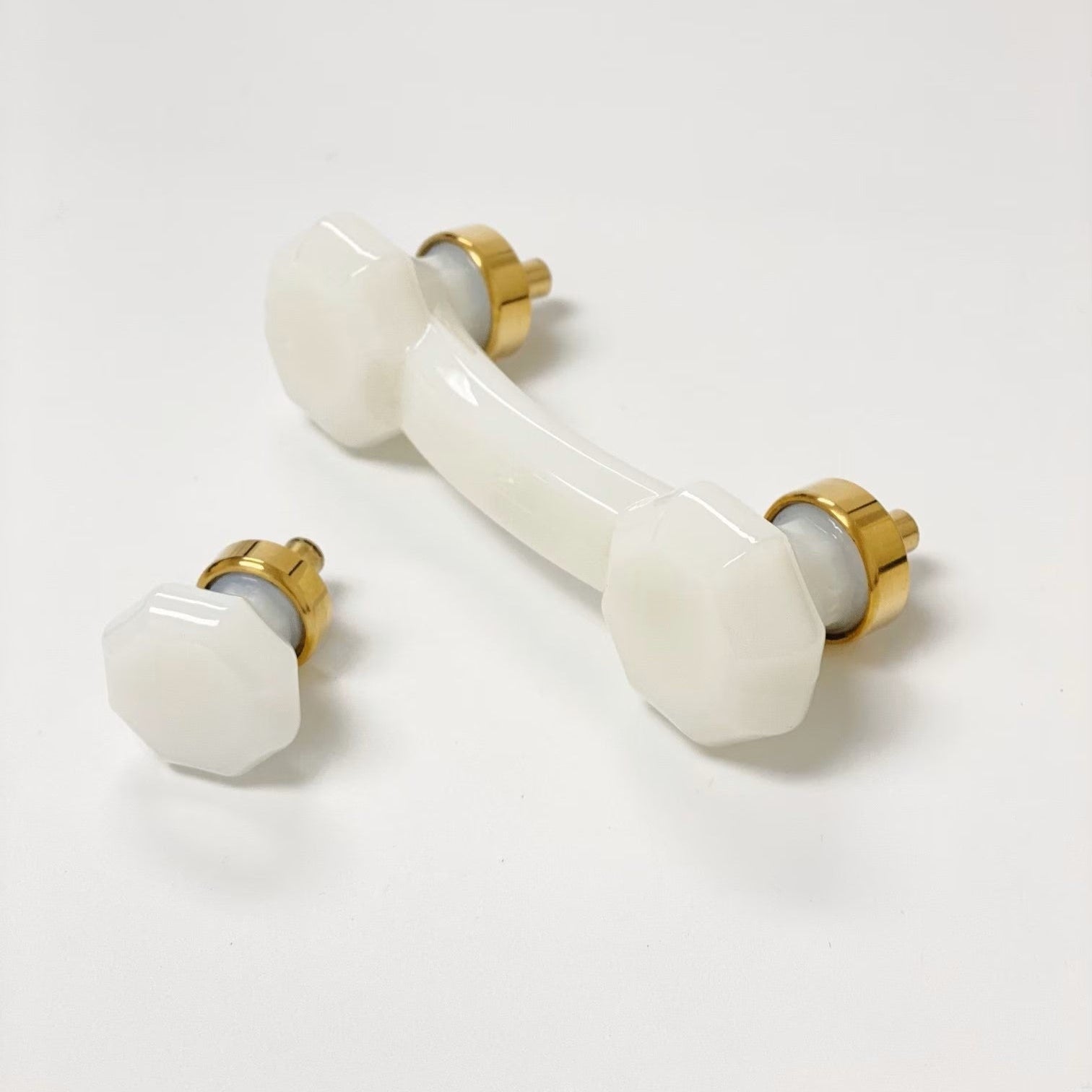 Unlacquered Polished Brass and Milky Glass Cabinet Knob and Drawer Pull - Purdy Hardware - 