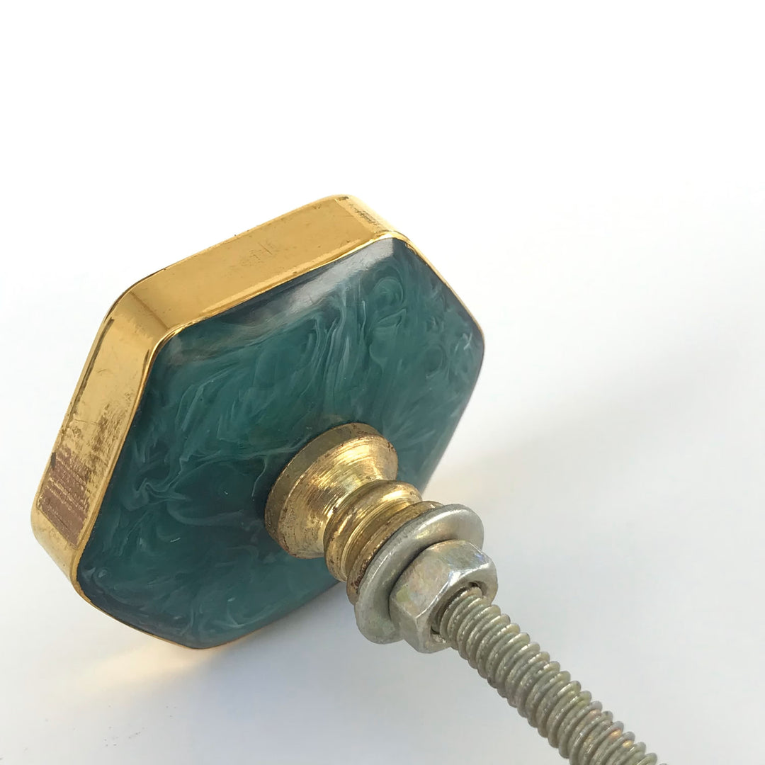 Brass Cabinet Knobs Rustic Green Hexagon Cabinet Knob 1-1/2" w/Brass D Purdy Hardware Brass Cabinet Knobs Rustic Green Hexagon Cabinet Knob 1-1/2" w/Brass D Purdy Hardware
