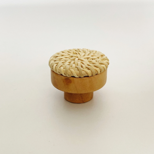 Round Wood and Cream Color Rattan "Sasha" Round Cabinet Knob - Purdy Hardware - Knobs