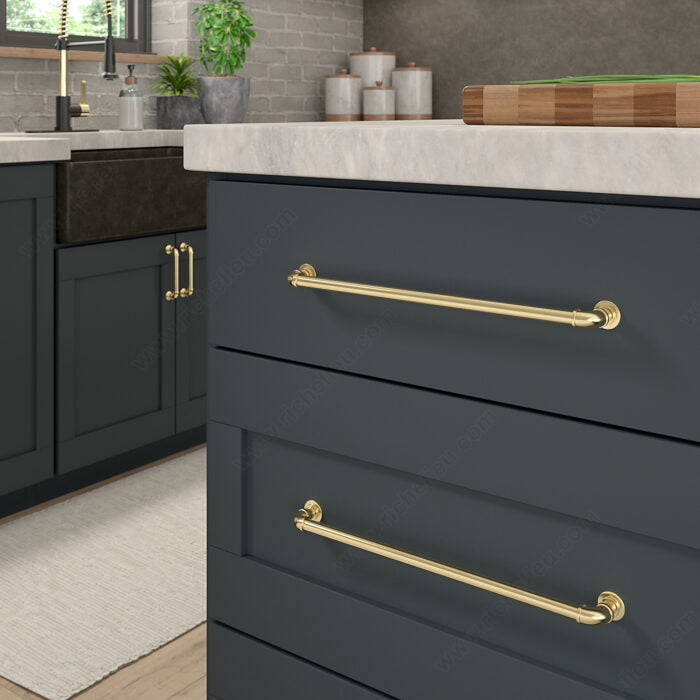 Satin Brass "Eklektikos" Pipe  Cabinet Knob &amp; Drawer Pull - Purdy Hardware - Cabinet Knobs and Pulls