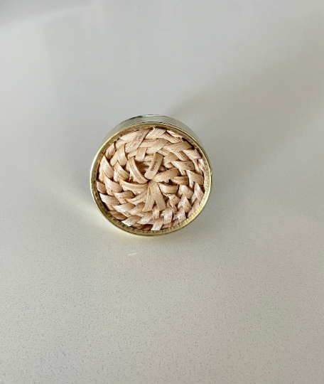 Round Brass and Rattan "Merri" Cabinet Knob - Purdy Hardware - Knobs