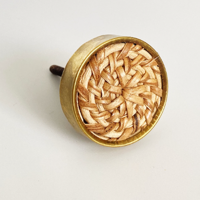 Round Brass and Rattan "Merri" Cabinet Knob - Purdy Hardware - Knobs