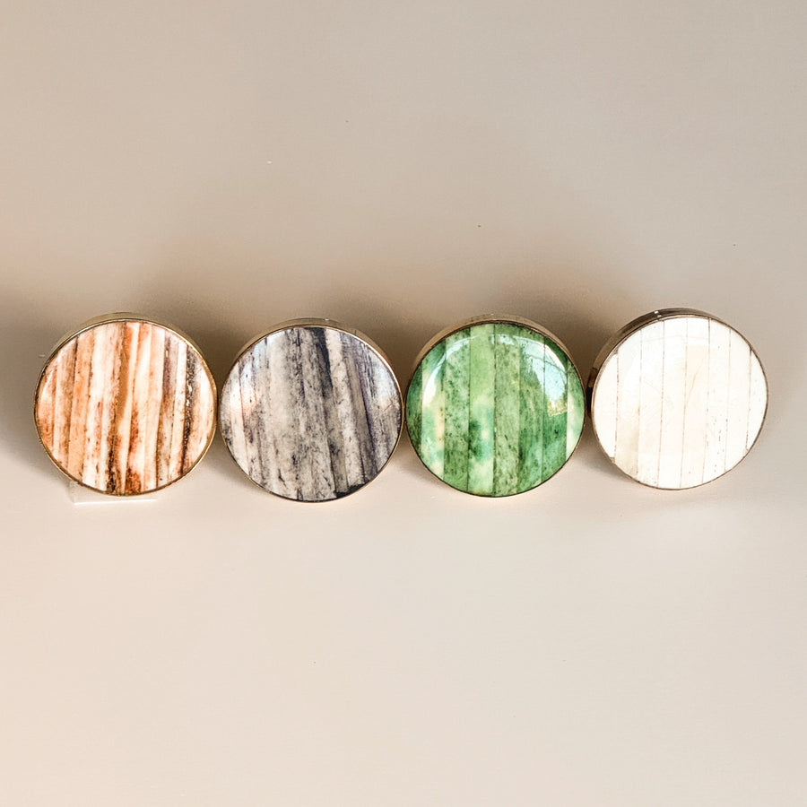 Round Brass and Bone Inlay Cabinet Knobs with Touch of Stripes Cabinet Hardware - Purdy Hardware - 