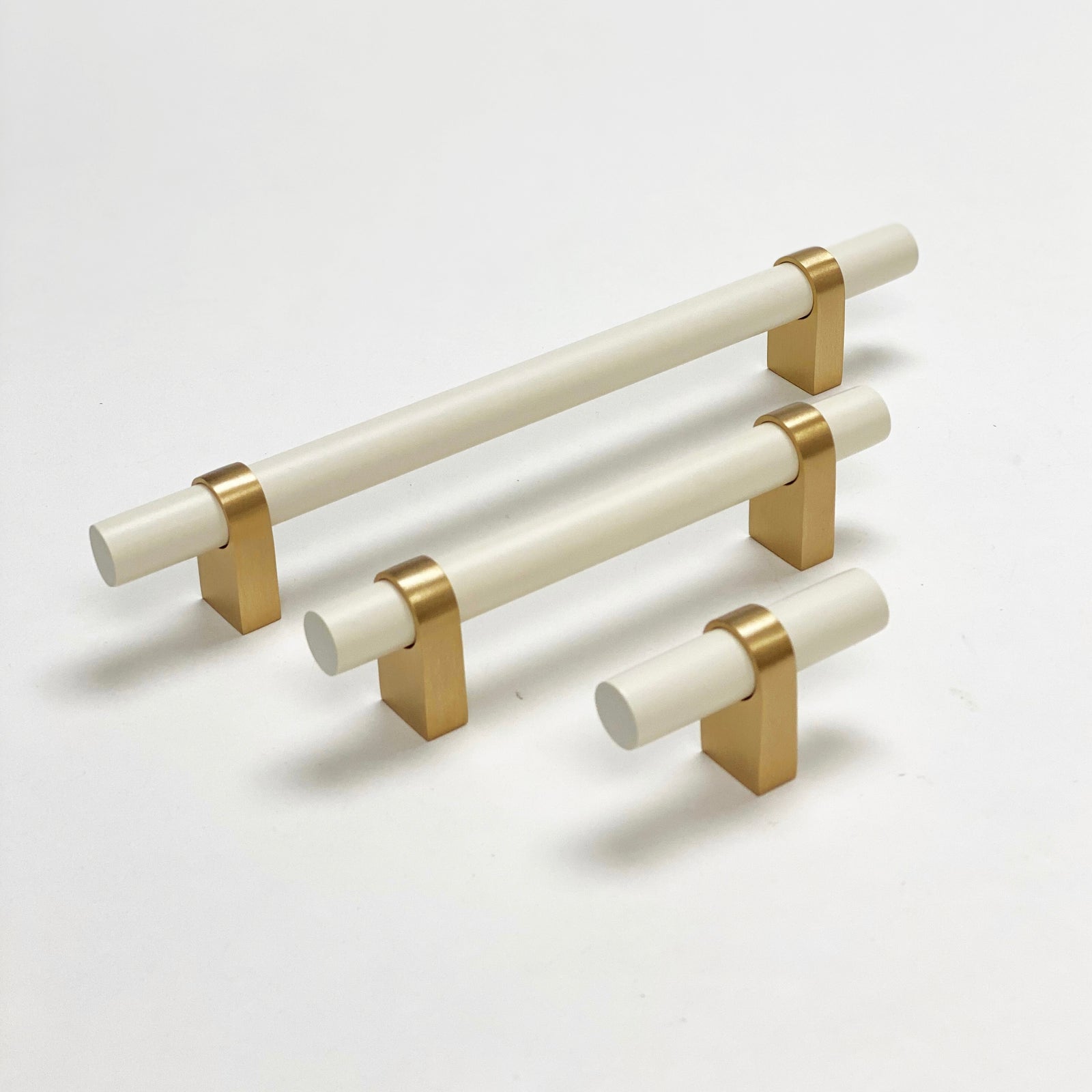Off-White Wooden and Champagne Bronze Cabinet Drawer Modern Hardware - Purdy Hardware - 