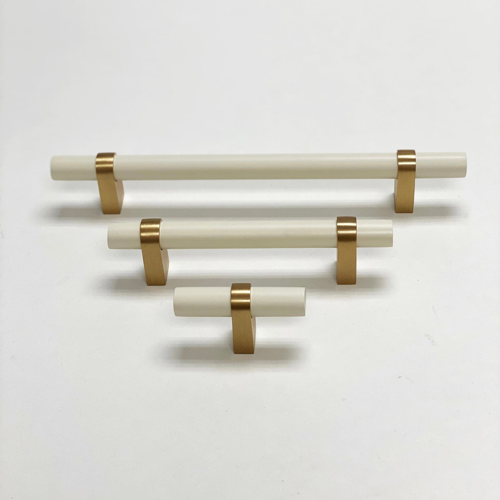 Off-White Wooden and Champagne Bronze Cabinet Drawer Modern Hardware - Purdy Hardware - 