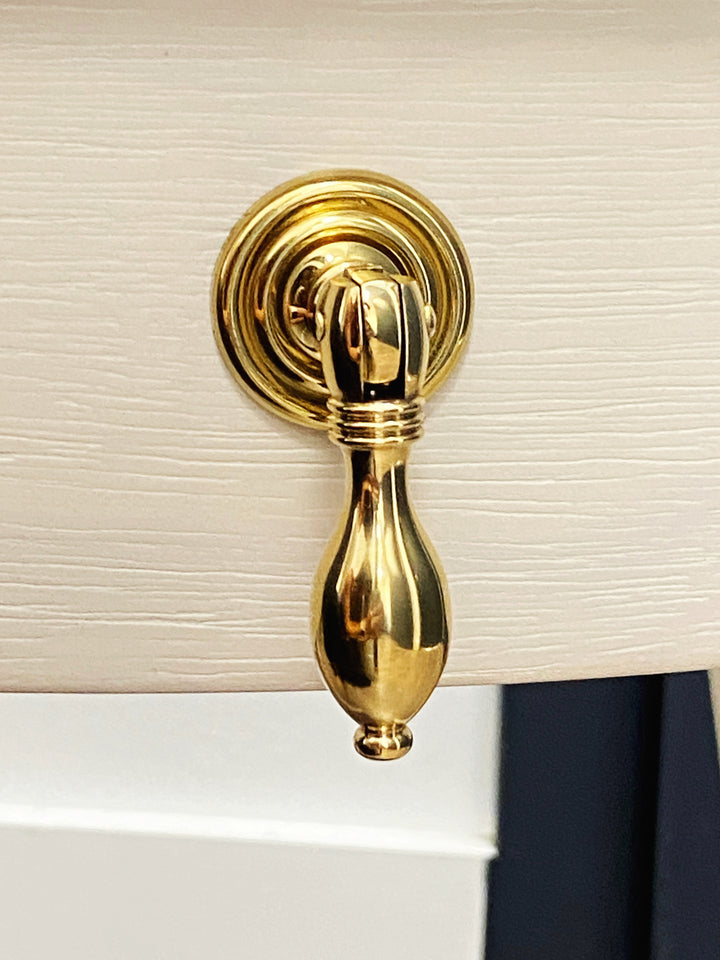 Solid Polished Brass Drop Pull Cabinet Hardware, Drawer Furniture - Purdy Hardware - Knbos