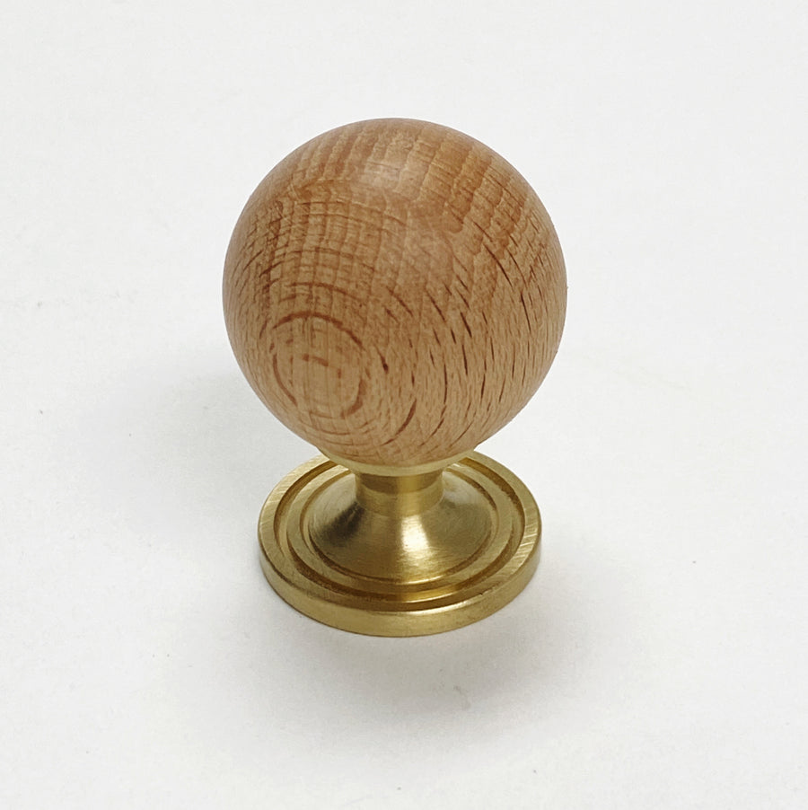 Solid Wood and Brass "Cleo" Small Ball Cabinet Knob - Purdy Hardware - Knobs
