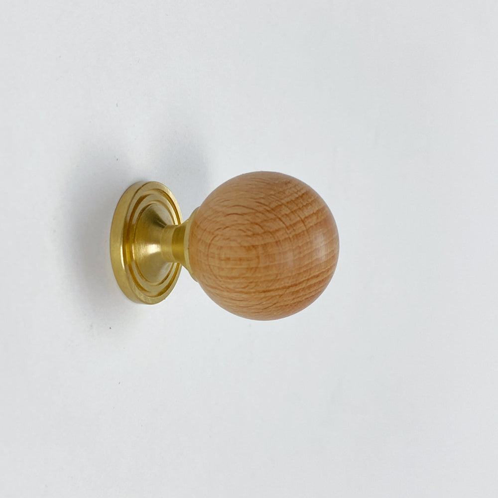 Solid Wood and Brass "Cleo" Small Ball Cabinet Knob - Purdy Hardware - Knobs