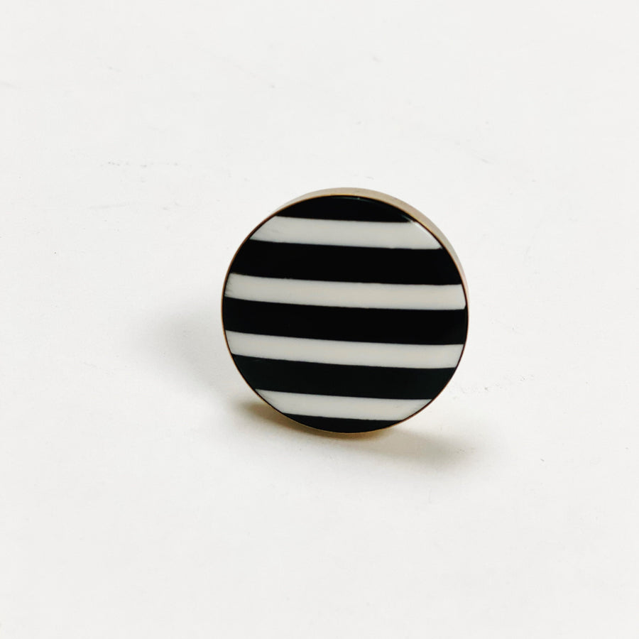Black & White Stripe  w/Brass Frame Cabinet Knob - Purdy Hardware - 