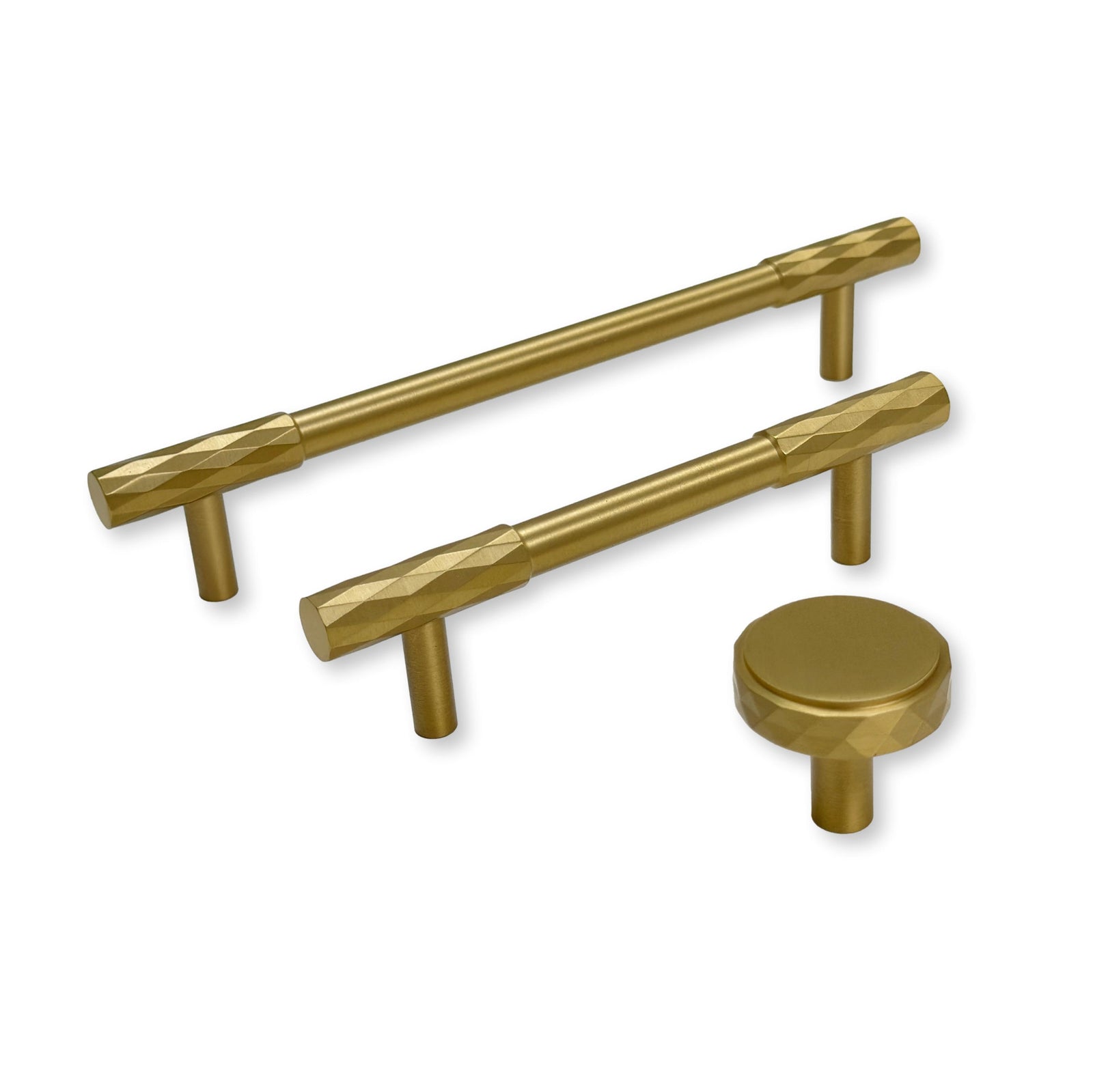 Brushed Brass Diamond Knurled Cabinet & Drawer Knob and Pulls - Purdy Hardware - 