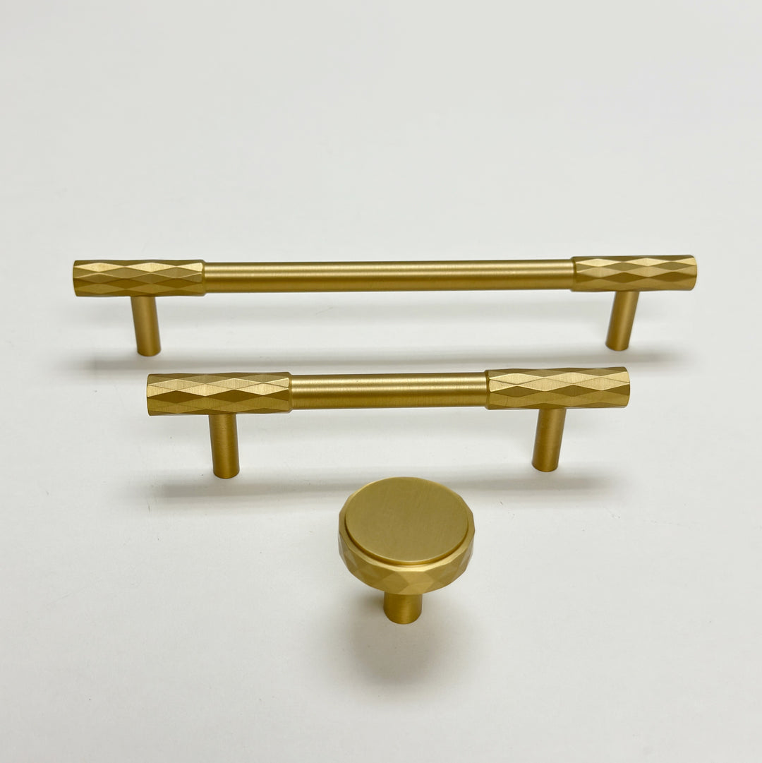 Brushed Brass Diamond Knurled Cabinet & Drawer Knob and Pulls - Purdy Hardware - 