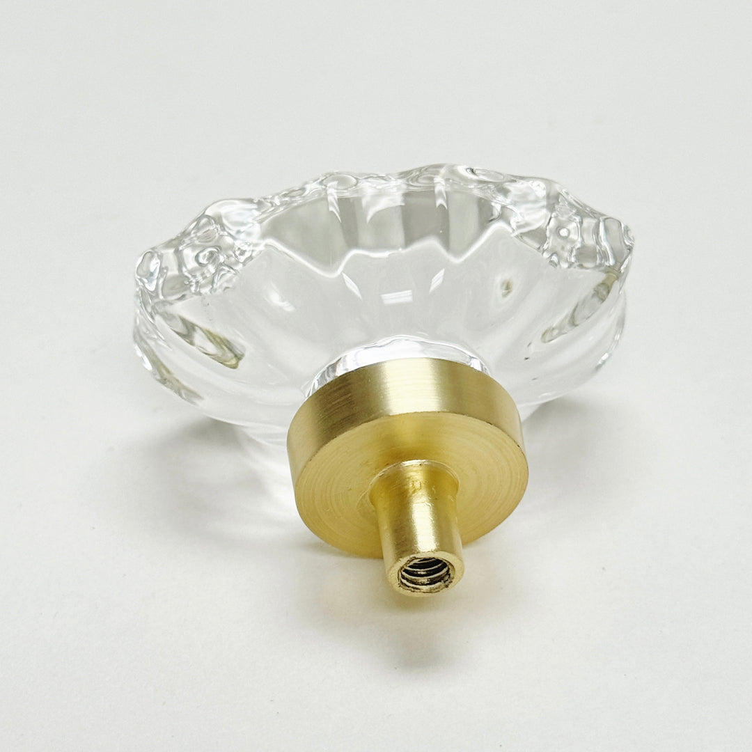 Oval Floral Brass & Glass Cabinet Knob - Purdy Hardware - 