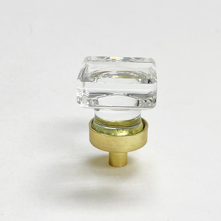 Square Brass & Glass Cabinet Knob - Purdy Hardware - 