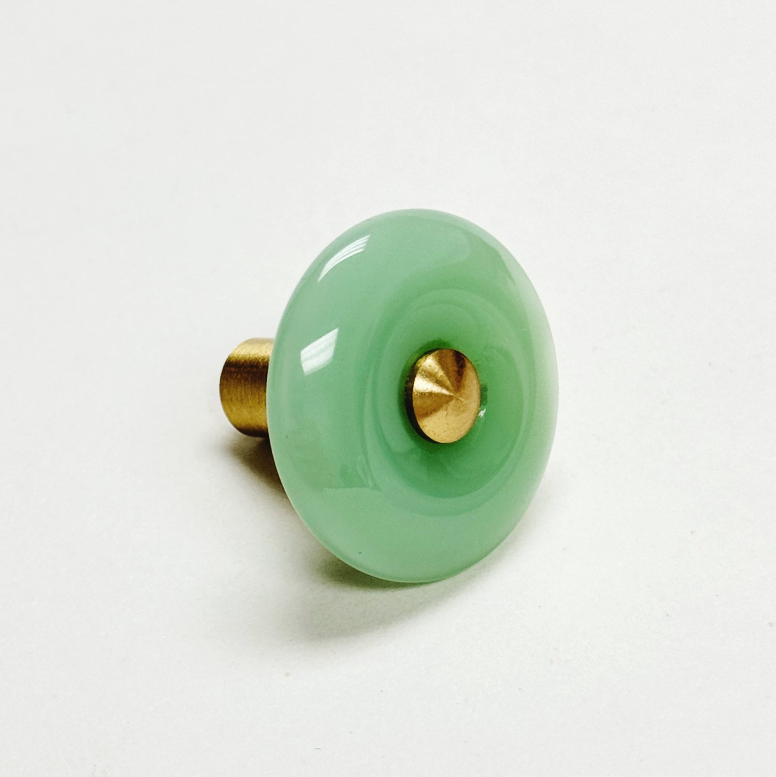 Doughnut shape artificial "Lite Jade" crystal brass drawer Knob - Purdy Hardware - 