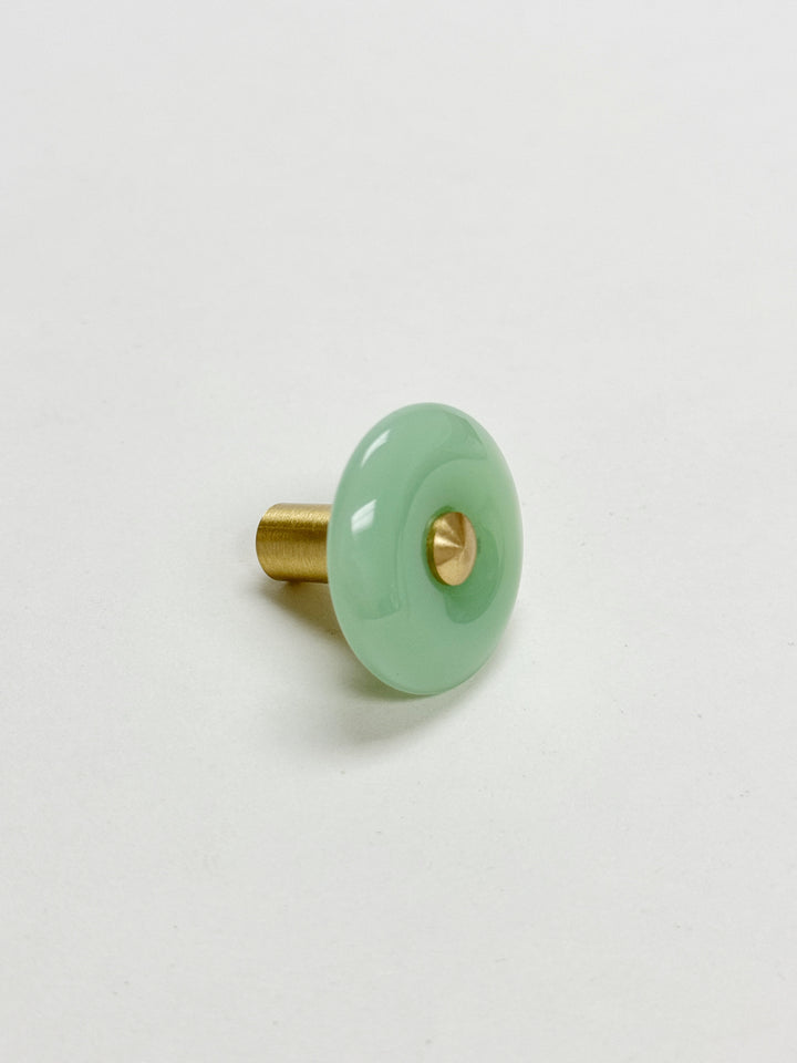 Doughnut shape artificial "Lite Jade" crystal brass drawer Knob - Purdy Hardware - 