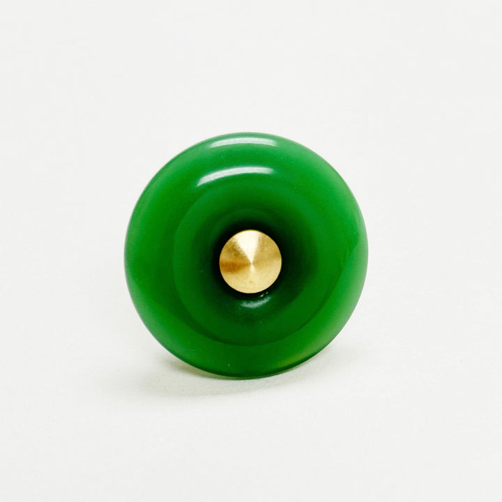 Doughnut shape artificial "Jade" crystal brass drawer Knob - Purdy Hardware - 