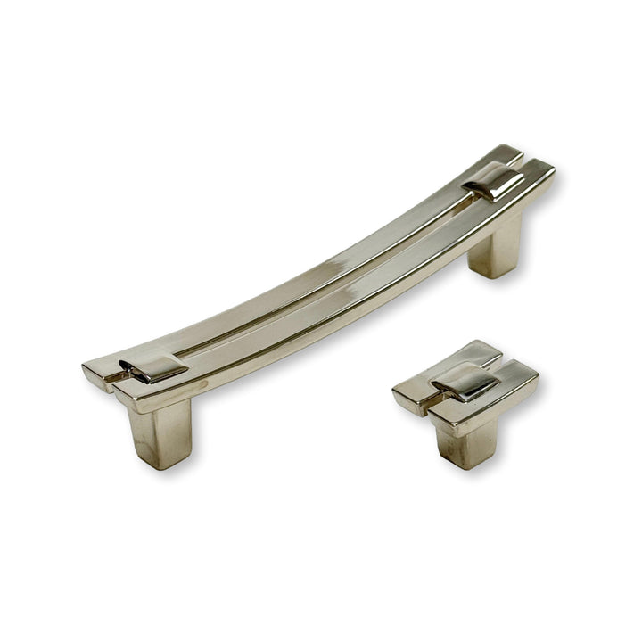 Polished Nickel "Ori" Cabinet Knobs and Pull - Purdy Hardware - 