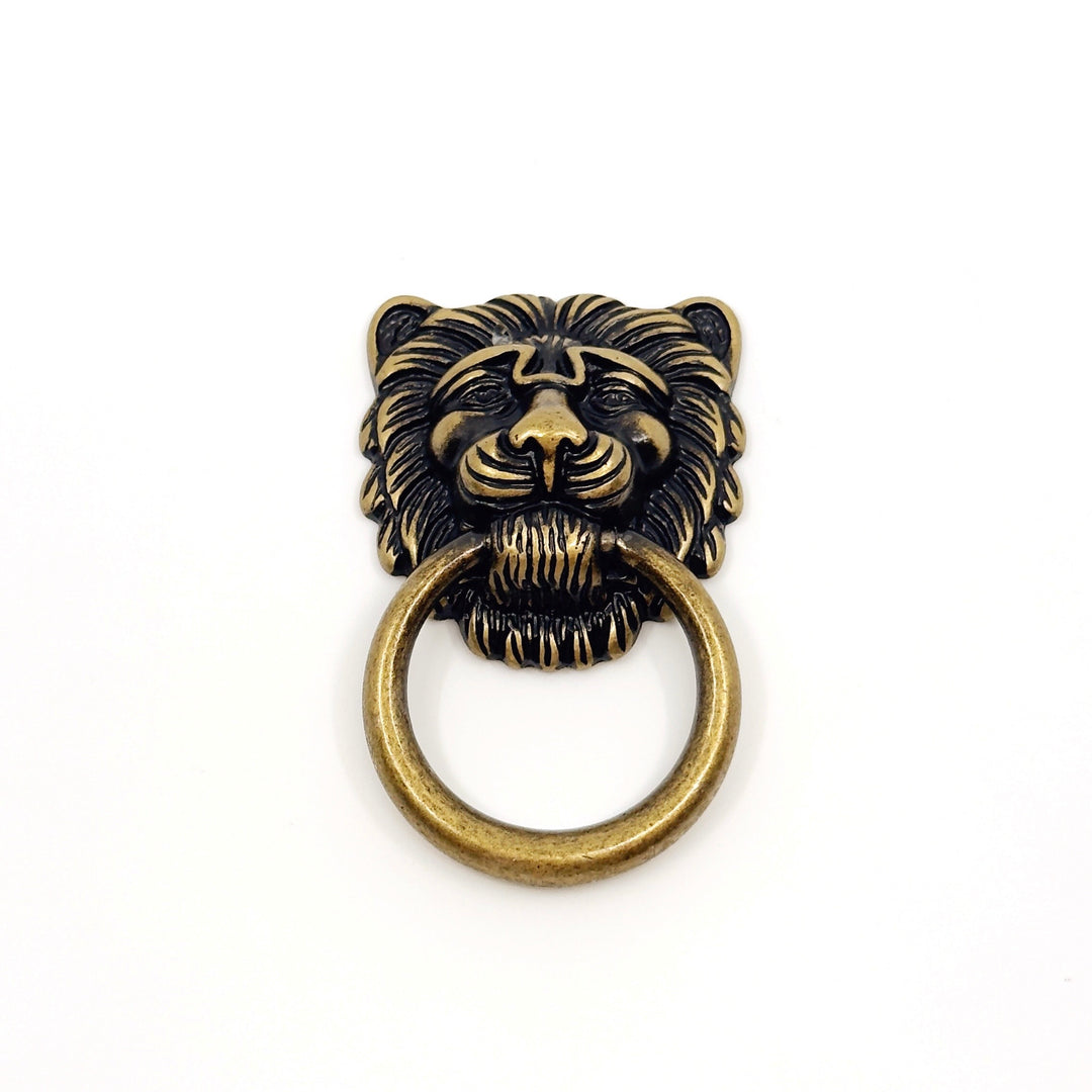 Ring Pull Lion Head in Antique Brass Drawer Cabinet  Knob