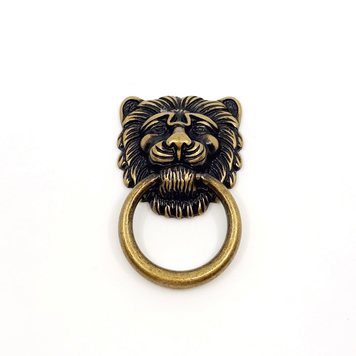 Ring Pull Lion Head in Antique Brass Drawer Cabinet  Knob