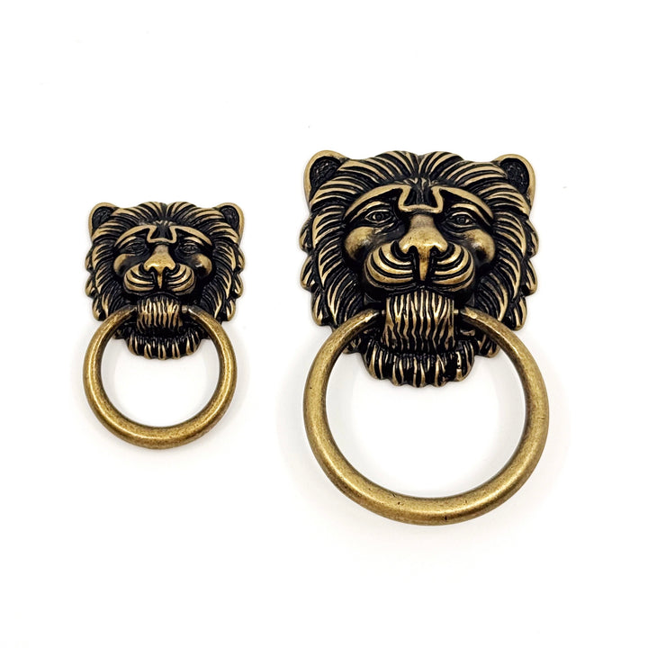Ring Pull Lion Head in Antique Brass Drawer Cabinet  Knob