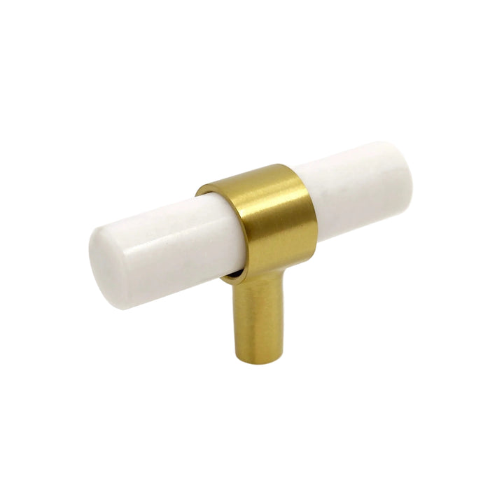 Pearly Luxe White Marble &amp; Brass Cabinet Handles and Knobs