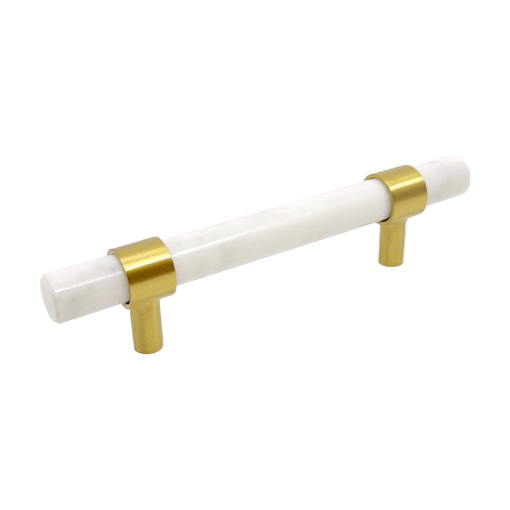 Pearly Luxe White Marble &amp; Brass Cabinet Handles and Knobs